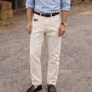 Polo Ralph Lauren Mens Cream Embroidered Big Pony Horse Straight Jeans 31 L2